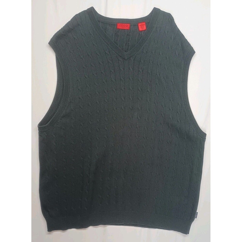 Izod Golf Men's 2XL Mercerized Cotton Black Schoolboy Knit Sweater Vest Academia